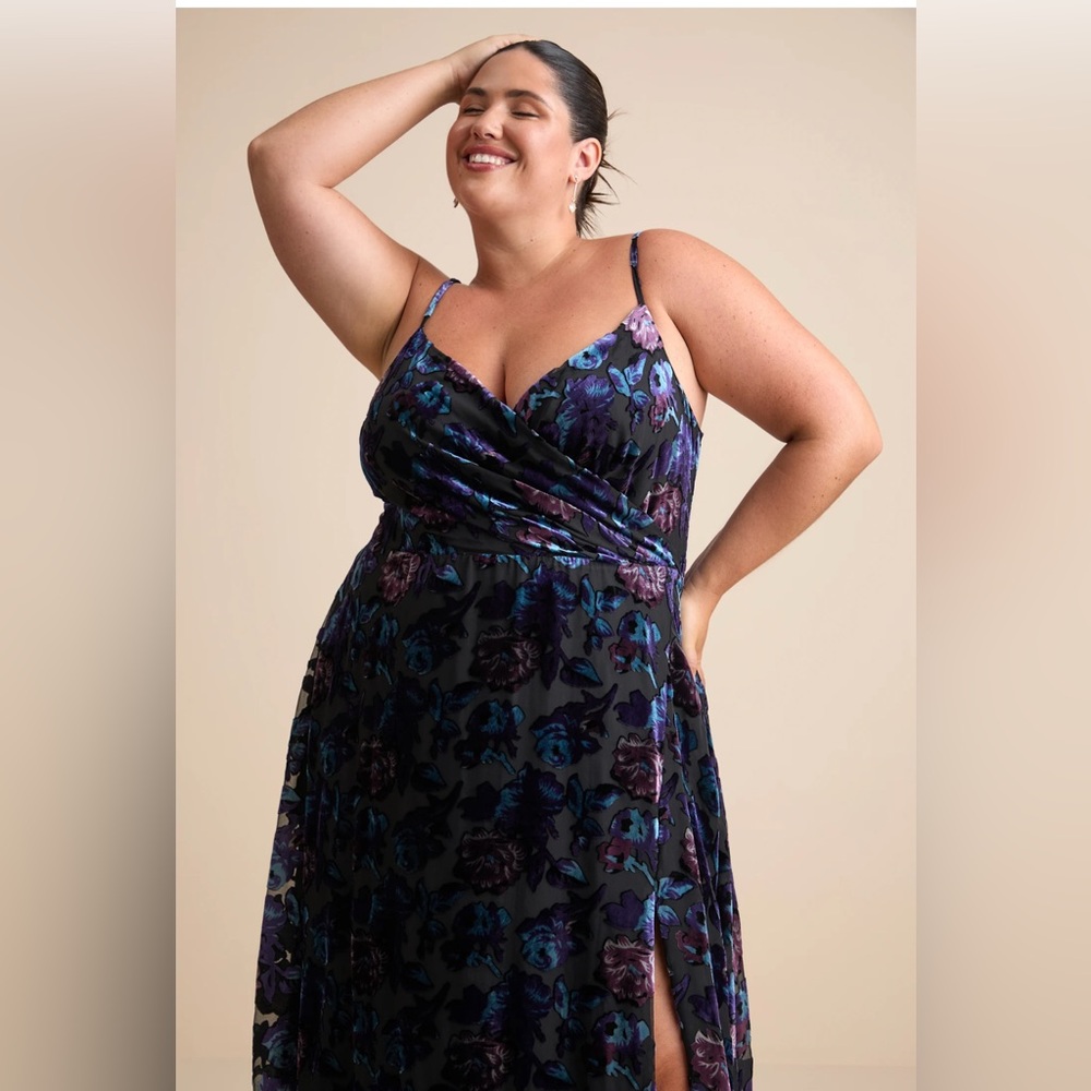 Black, Blue, Violet Velvet Burn Out Maxi Dress 2XL
